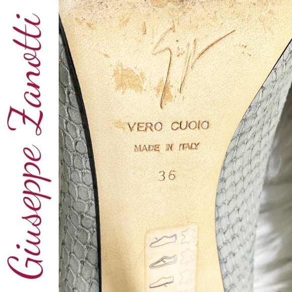 GIUSEPPE ZANOTTI Sloane Snake Print Peep Toe Stiletto Platform Heels Gray, 36 - Picture 6 of 10